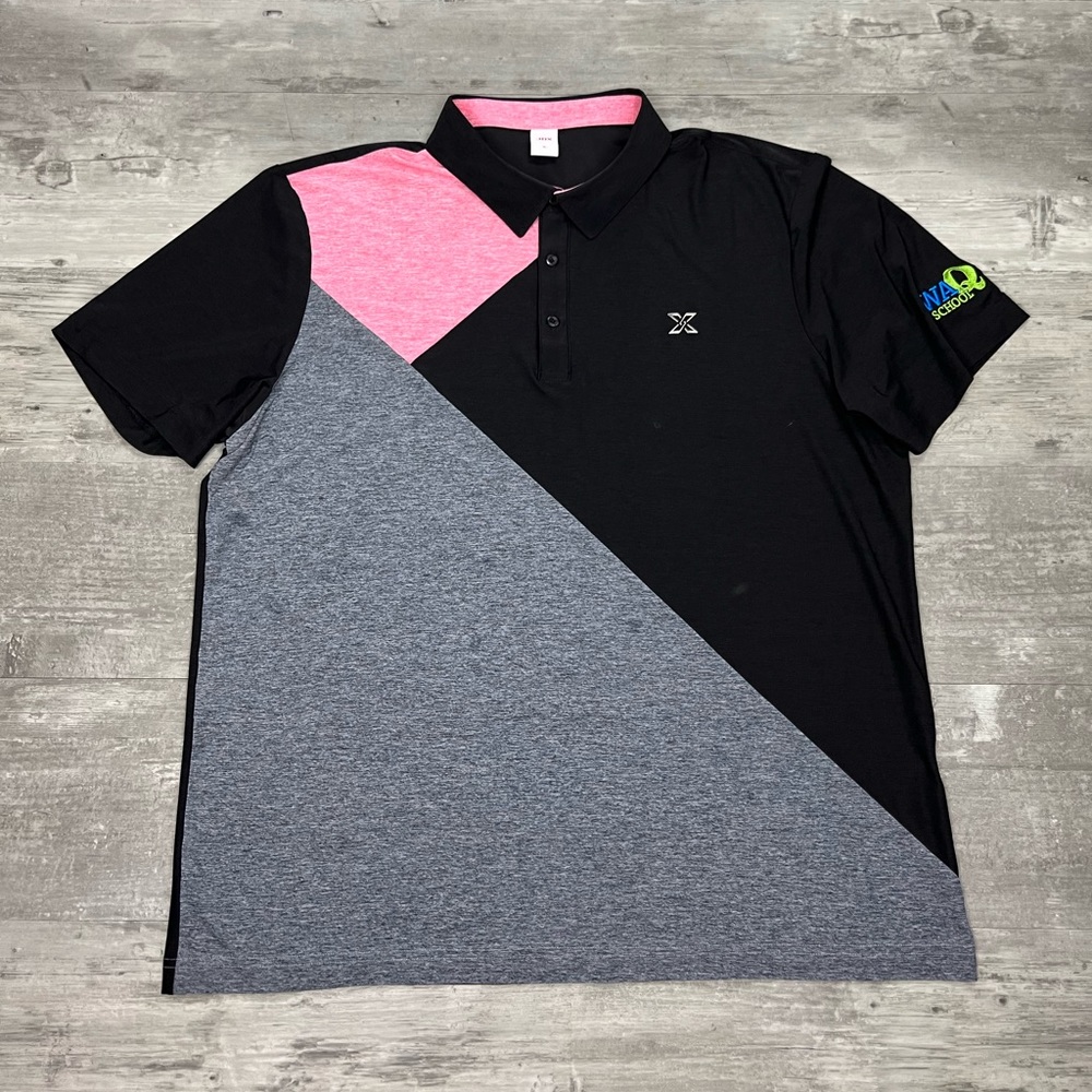 JDX Black, Pink & Grey Abstract Polo Shirt XL